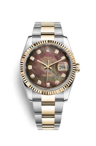 Rolex - 116233-0186 Datejust 36 Rolesor Yellow Fluted / Oyster / Black MOP replica watch - Click Image to Close