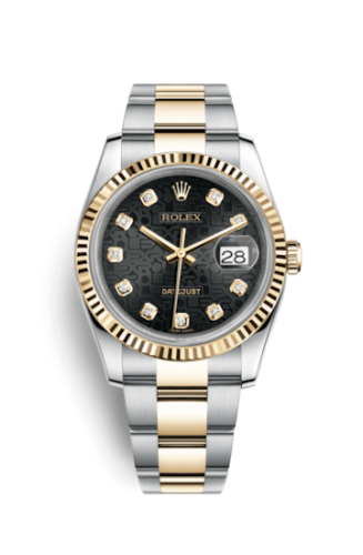 Rolex - 116233-0189 Datejust 36 Rolesor Yellow Fluted / Oyster / Black Computer replica watch - Click Image to Close