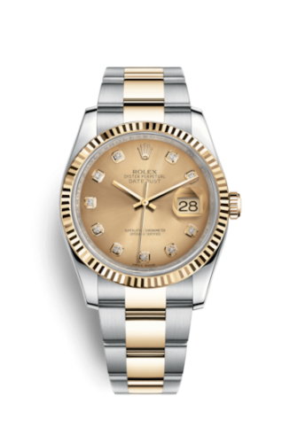 Rolex - 116233-0191 Datejust 36 Rolesor Yellow Fluted / Oyster / Champagne Diamonds replica watch - Click Image to Close