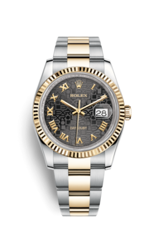 Rolex - 116233-0196 Datejust 36 Rolesor Yellow Fluted / Oyster / Black Computer Roman replica watch