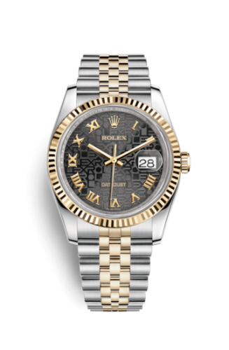 Rolex - 116233-0198 Datejust 36 Rolesor Yellow Fluted / Jubilee / Black Computer Roman replica watch - Click Image to Close