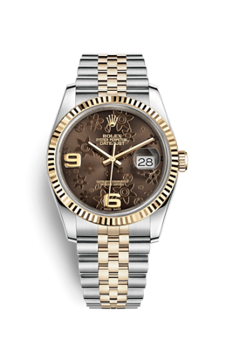 Rolex - 116233-0213 Datejust 36 Rolesor Yellow Fluted / Jubilee / Bronze Floral replica watch - Click Image to Close