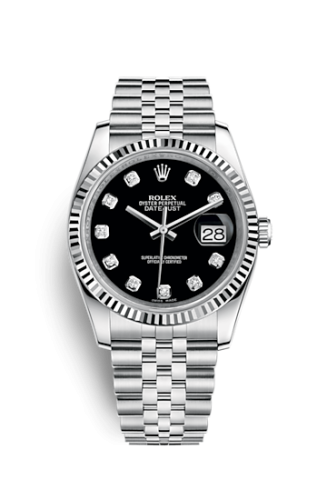 Rolex - 116234-0083 Datejust 36 Stainless Steel Fluted / Jubilee / Black Diamond replica watch