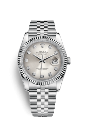 Rolex - 116234-0084 Datejust 36 Stainless Steel Fluted / Jubilee / Silver Diamond replica watch