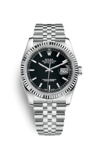 Rolex - 116234-0085 Datejust 36 Stainless Steel Fluted / Jubilee / Black replica watch - Click Image to Close