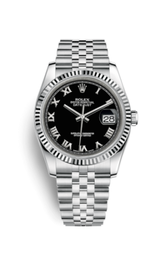 Rolex - 116234-0086 Datejust 36 Stainless Steel Fluted / Jubilee / Black Roman replica watch