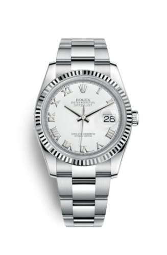 Rolex - 116234-0090 Datejust 36 Stainless Steel Fluted / Oyster / White Roman replica watch