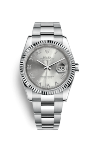 Rolex - 116234-0092 Datejust 36 Stainless Steel Fluted / Oyster / Rhodium Roman replica watch