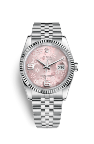 Rolex - 116234-0117 Datejust 36 Stainless Steel Fluted / Jubilee / Pink Floral replica watch - Click Image to Close