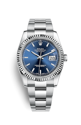 Rolex - 116234-0128 Datejust 36 Stainless Steel Fluted / Oyster / Blue replica watch - Click Image to Close