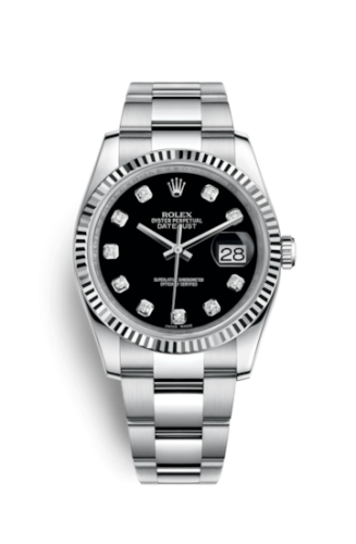 Rolex - 116234-0132 Datejust 36 Stainless Steel Fluted / Oyster / Black Diamond replica watch - Click Image to Close