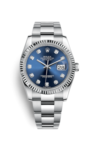 Rolex - 116234-0134 Datejust 36 Stainless Steel Fluted / Oyster / Blue Diamond replica watch - Click Image to Close