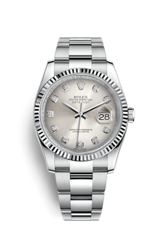 Rolex - 116234-0136 Datejust 36 Stainless Steel Fluted / Oyster / Silver Diamond replica watch