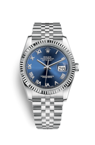 Rolex - 116234-0141 Datejust 36 Stainless Steel Fluted / Jubilee / Blue Roman replica watch - Click Image to Close