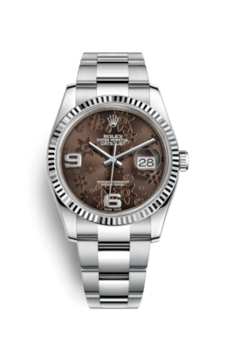 Rolex - 116234-0145 Datejust 36 Stainless Steel Fluted / Oyster / Chocolate Floral replica watch
