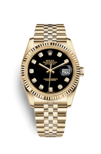 Rolex - 116238-0067 Datejust 36 Yellow Gold Fluted / Jubilee / Black Diamonds replica watch