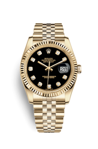 Rolex - 116238-0067 Datejust 36 Yellow Gold Fluted / Jubilee / Black Diamonds replica watch - Click Image to Close