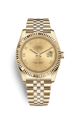 Rolex - 116238-0070 Datejust 36 Yellow Gold Fluted / Jubilee / Champagne Roman replica watch