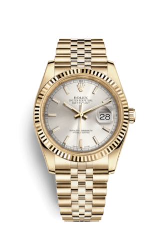 Rolex - 116238-0071 Datejust 36 Yellow Gold Fluted / Jubilee / Silver replica watch - Click Image to Close