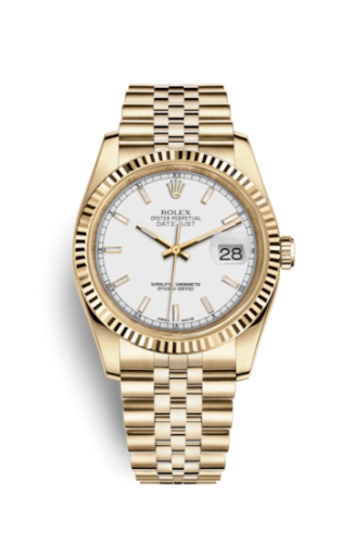Rolex - 116238-0072 Datejust 36 Yellow Gold Fluted / Jubilee / White replica watch
