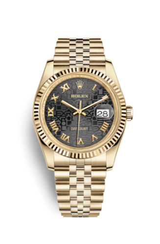 Rolex - 116238-0073 Datejust 36 Yellow Gold Fluted / Jubilee / Black Computer Roman replica watch - Click Image to Close