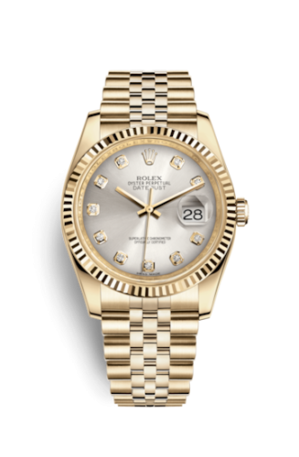 Rolex - 116238-0075 Datejust 36 Yellow Gold Fluted / Jubilee / Silver Diamonds replica watch