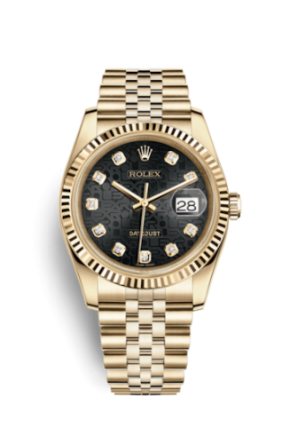 Rolex - 116238-0078 Datejust 36 Yellow Gold Fluted / Jubilee / Black Computer replica watch