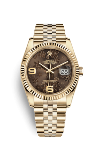 Rolex - 116238-0081 Datejust 36 Yellow Gold Fluted / Jubilee / Chocolate Floral replica watch