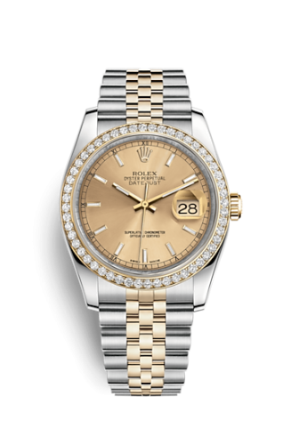 Rolex - 116243-0003 Datejust 36 Rolesor Yellow Diamond / Jubilee / Champagne replica watch - Click Image to Close