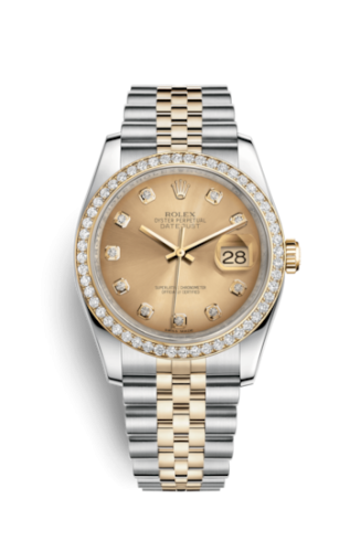 Rolex - 116243-0005 Datejust 36 Rolesor Yellow Diamond / Jubilee / Champagne Diamond replica watch - Click Image to Close