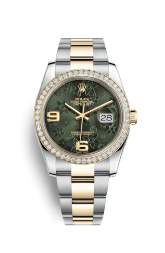 Rolex - 116243-0006 Datejust 36 Rolesor Yellow Diamond / Oyster / Green Floral replica watch - Click Image to Close