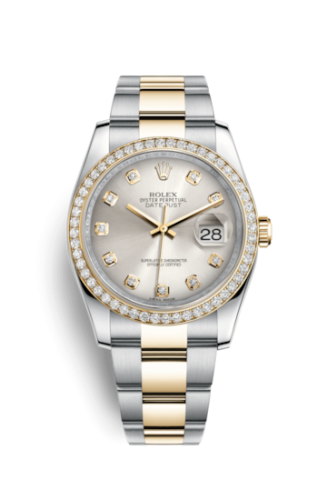 Rolex - 116243-0012 Datejust 36 Rolesor Yellow Diamond / Oyster / Silver Diamond replica watch
