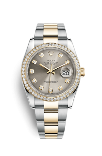 Rolex - 116243-0013 Datejust 36 Rolesor Yellow Diamond / Oyster / Steel Diamond replica watch - Click Image to Close
