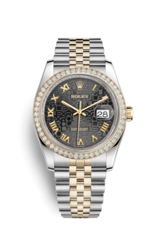 Rolex - 116243-0014 Datejust 36 Rolesor Yellow Diamond / Jubilee / Black Computer Roman replica watch