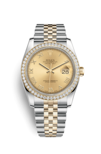 Rolex - 116243-0019 Datejust 36 Rolesor Yellow Diamond / Jubilee / Champagne Roman replica watch - Click Image to Close