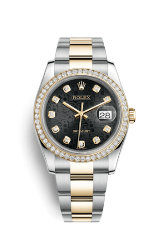 Rolex - 116243-0024 Datejust 36 Rolesor Yellow Diamond / Oyster / Black Computer replica watch