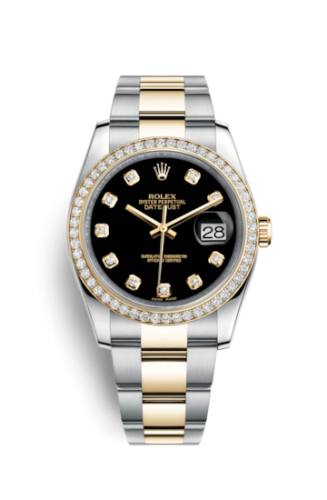Rolex - 116243-0025 Datejust 36 Rolesor Yellow Diamond / Oyster / Black Diamond replica watch