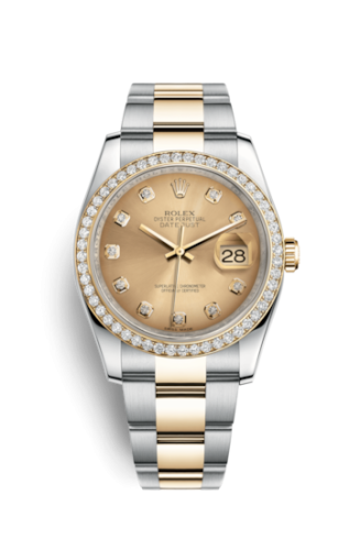 Rolex - 116243-0031 Datejust 36 Rolesor Yellow Diamond / Oyster/ Champagne Diamond replica watch