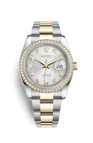 Rolex - 116243-0035 Datejust 36 Rolesor Yellow Diamond / Oyster / Silver Computer replica watch - Click Image to Close