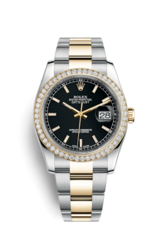 Rolex - 116243-0049 Datejust 36 Rolesor Yellow Diamond / Oyster / Black replica watch