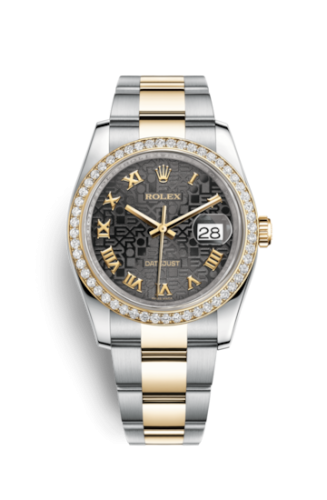 Rolex - 116243-0050 Datejust 36 Rolesor Yellow Diamond / Oyster / Black Computer Roman replica watch