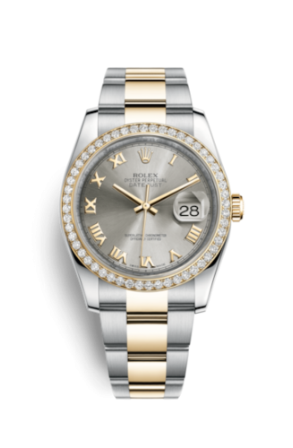 Rolex - 116243-0058 Datejust 36 Rolesor Yellow Diamond / Oyster / Steel Roman replica watch - Click Image to Close