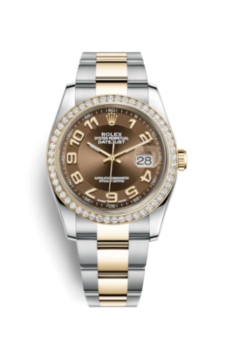 Rolex - 116243-0076 Datejust 36 Rolesor Yellow Diamond / Oyster / Bronze Arabic replica watch