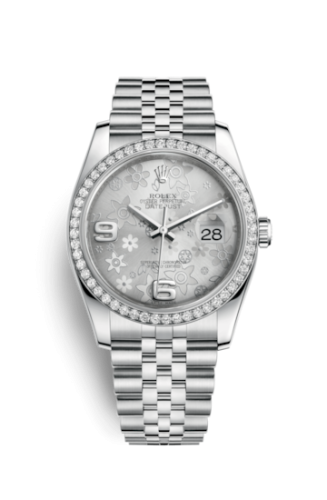 Rolex - 116244-0002 Datejust 36 Stainless Steel Diamond / Jubilee / Silver Floral replica watch - Click Image to Close