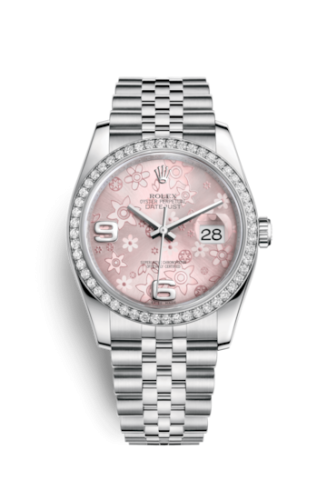 Rolex - 116244-0004 Datejust 36 Stainless Steel Diamond / Jubilee / Pink Floral replica watch - Click Image to Close