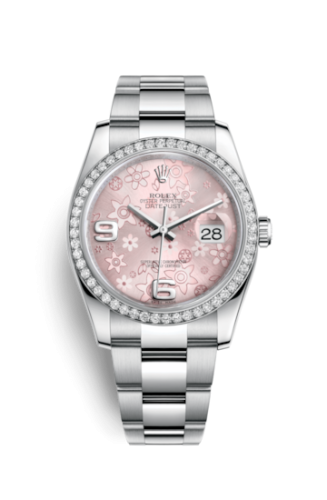Rolex - 116244-0007 Datejust 36 Stainless Steel Diamond / Oyster / Pink Floral replica watch - Click Image to Close