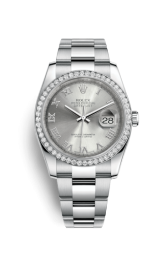 Rolex - 116244-0028 Datejust 36 Stainless Steel Diamond / Oyster / Rhodium Roman replica watch