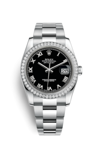 Rolex - 116244-0040 Datejust 36 Stainless Steel Diamond / Oyster / Black Roman replica watch