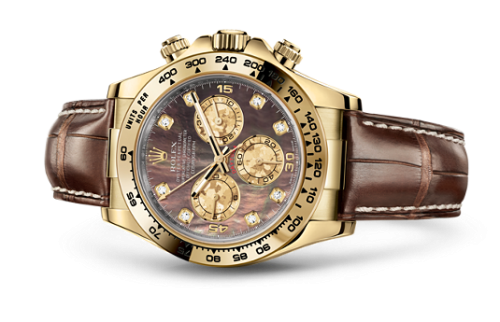 Rolex - 116518-0073 Cosmograph Daytona Yellow Gold / Black Mother of Pearl / Strap replica watch