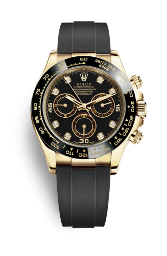 Rolex - 116518LN-0038 Cosmograph Daytona Yellow Gold / Cerachrom / Black-Diamond / Oysterflex replica watch - Click Image to Close